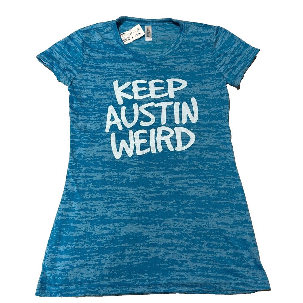 In Your Face Apparel Keep Austin Weird Blue Burnout Graphic Tee Shirt Womens M